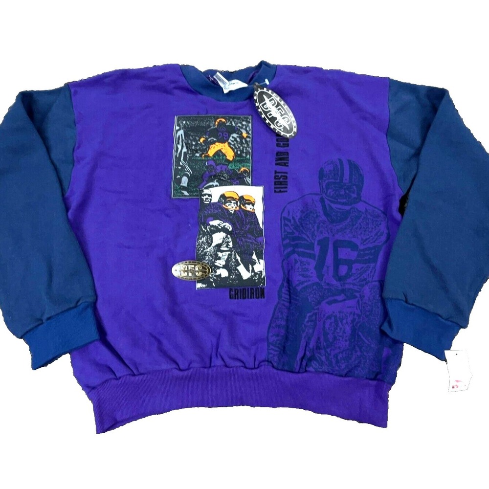 Vintage Football Sweatshirt Men Large Purple Crew Neck Sweater 90s Y2K Deadstock